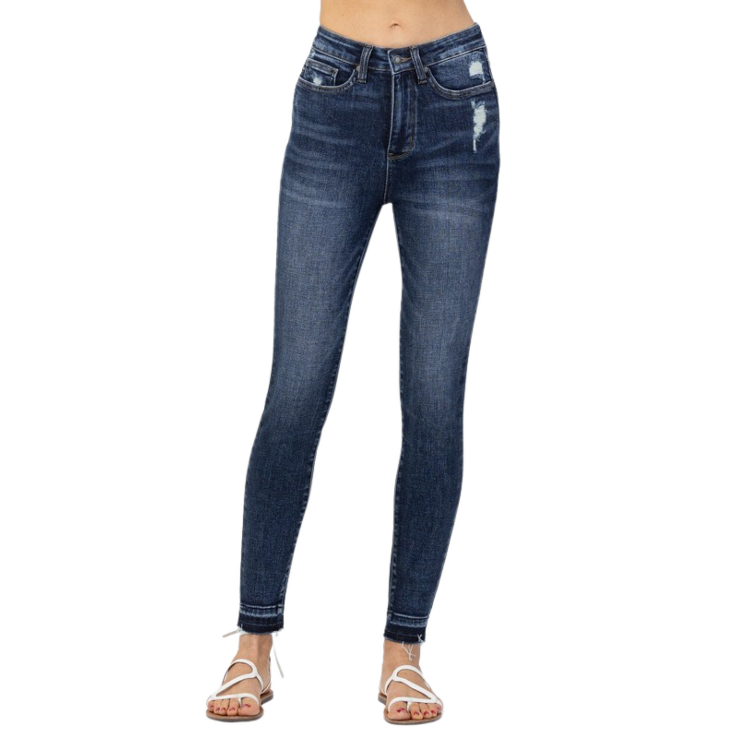 Say goodbye to uncomfortable skinny jeans and hello to our Hi-Waisted Skinny Jeans. These jeans feature a dark wash for a sleek and stylish look with tummy control that helps you look and feel your best. Perfect for both fashion and comfort.