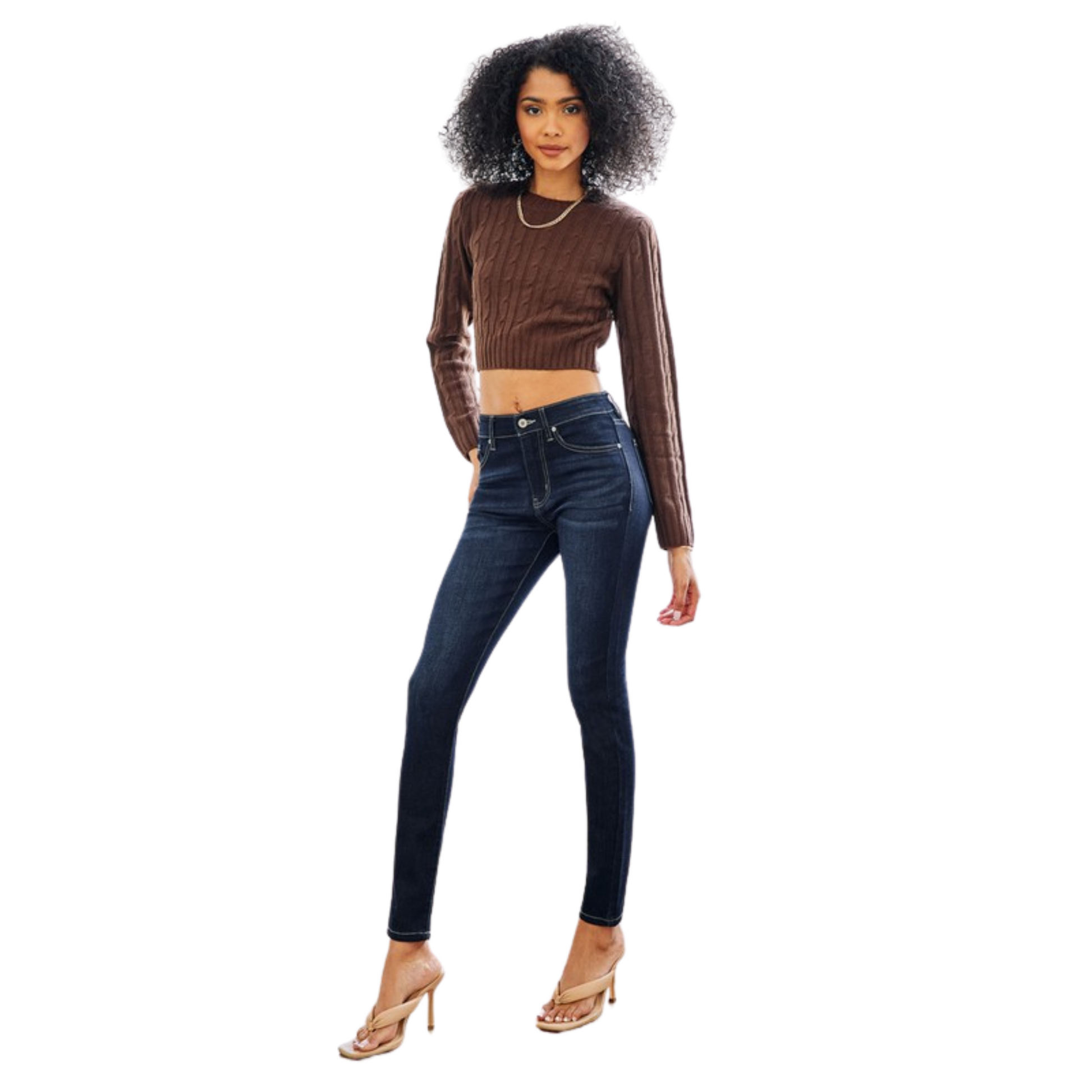 These High Rise Super Skinny Jeans have a dark wash, providing a sleek and stylish look. Crafted for a perfect fit and enhanced comfort, these jeans are designed with a skinny silhouette to flatter any figure.