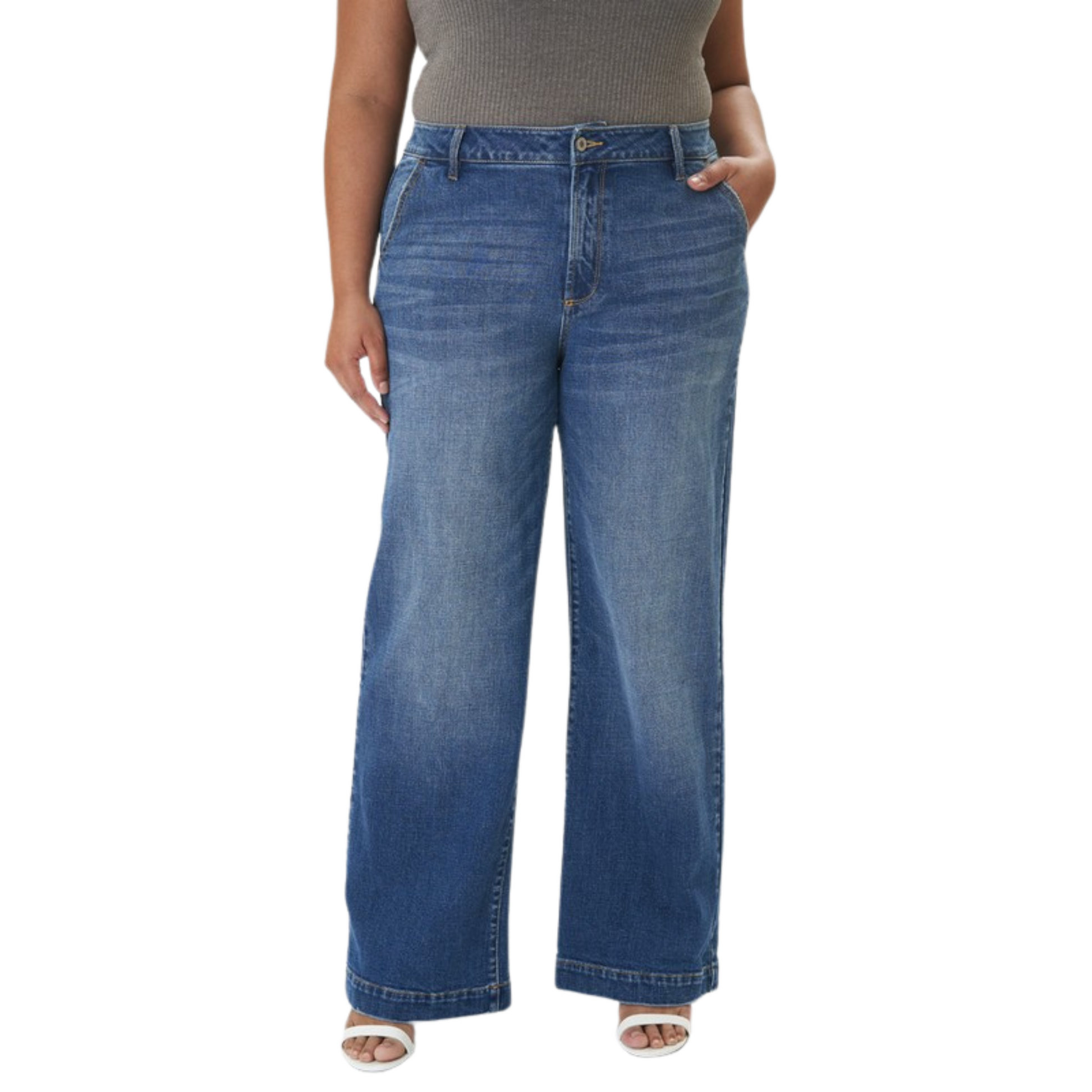 Our High-Rise Wide Leg Jeans are designed for a timeless look and timeless feel. The medium wash provides a retro twist that will be sure to stand out. Featuring a flattering high-rise fit and fashionable wide leg, these jeans are the perfect choice for any wardrobe.