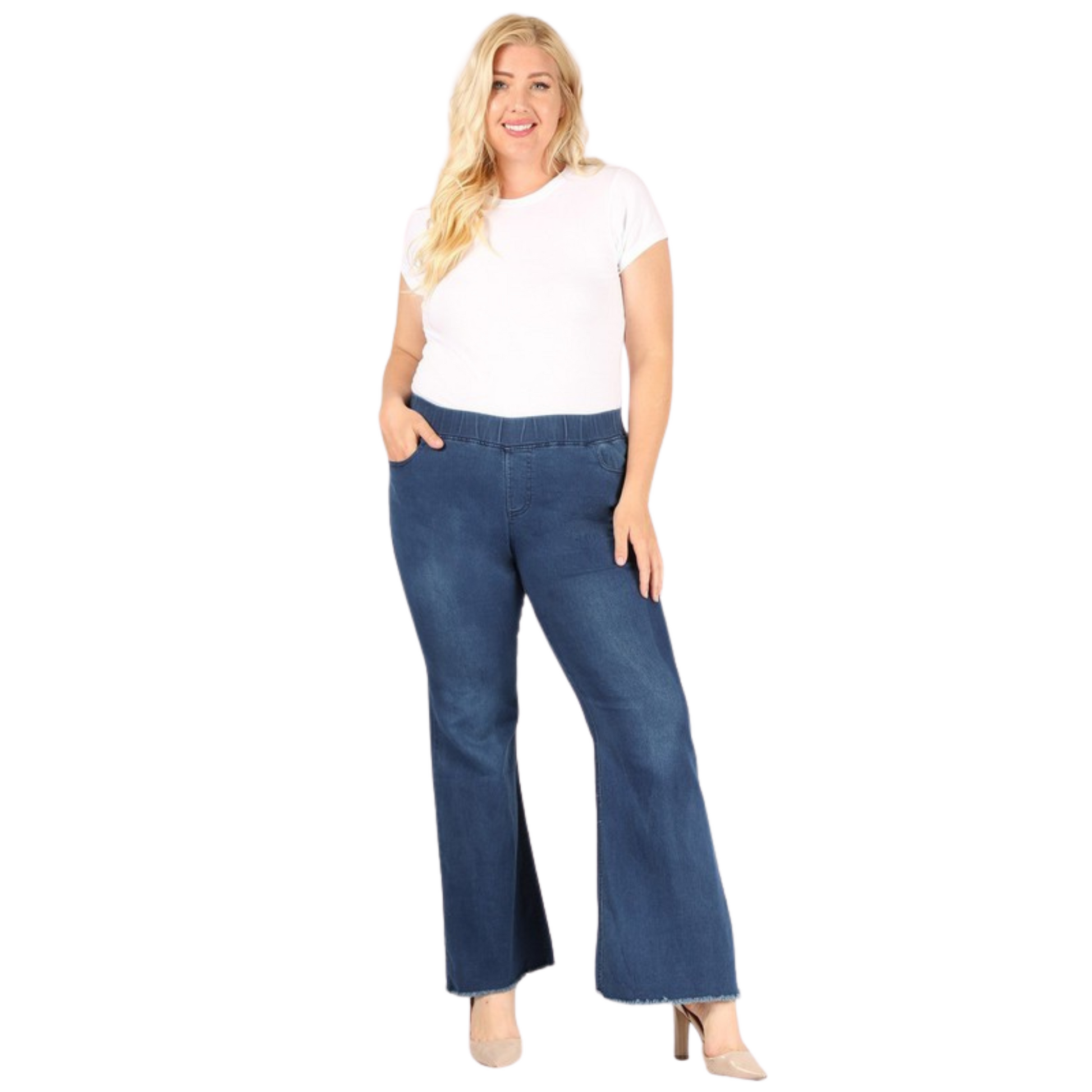 Stay comfortable and stylish with our High Waisted Flare Jeggings. Available in plus sizes, the dark wash and comfortable fit make these jeggings perfect for a variety of looks. Crafted with your comfort in mind, you'll love wearing these all day.