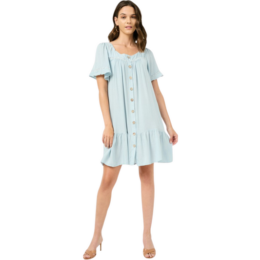 This Lace Trimmed Dress is an ideal choice when you want to look stylish while remaining comfortable. The lightweight material is breathable and brings a refreshing look to the light blue color. The mini dress style ensures you look trendy and fashion-forward.