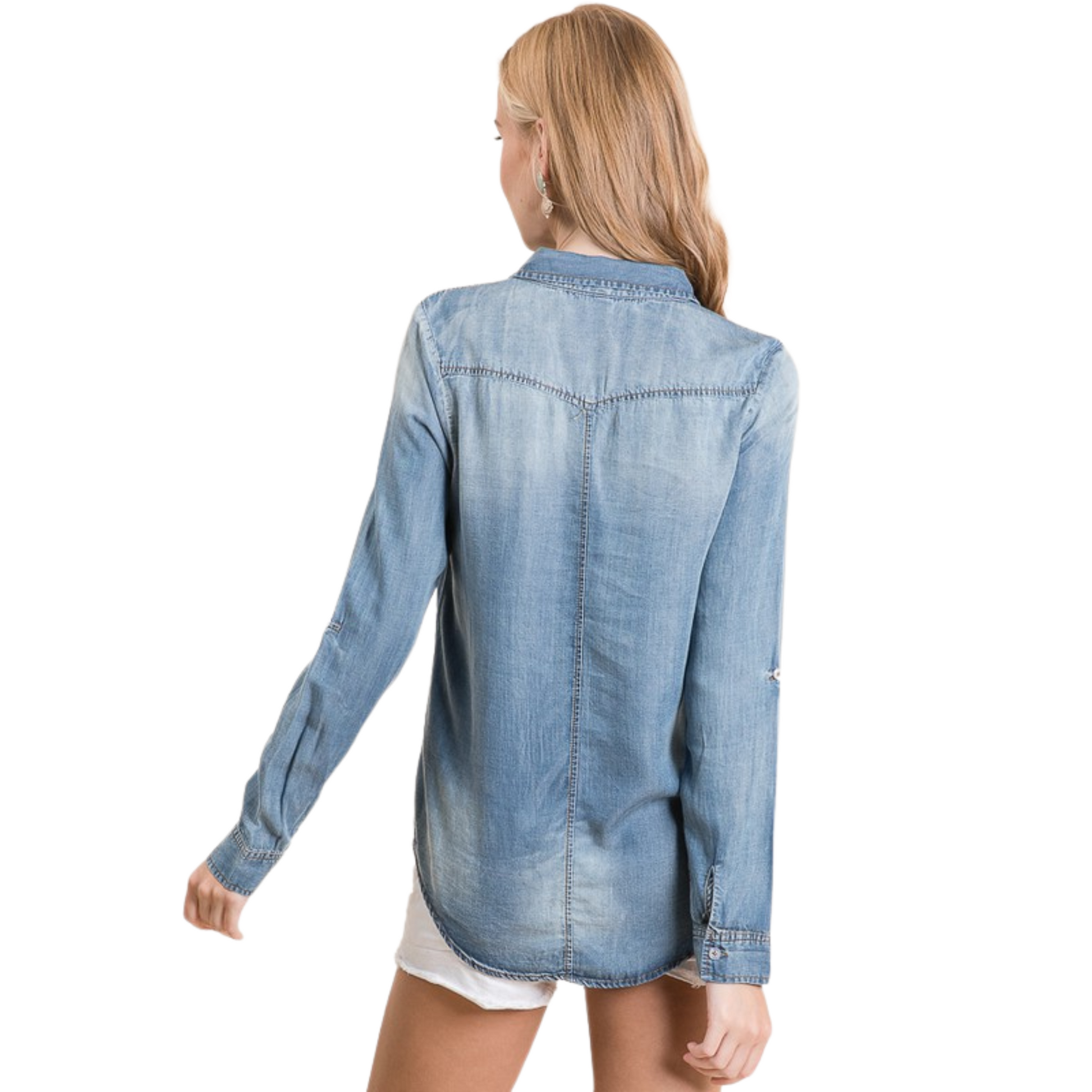 This lightweight, collared denim jacket is made of durable and soft fabric, providing superior fit and comfort. Its two front pockets add extra convenience and style. Perfect for everyday wear - you won't regret this versatile wardrobe essential.