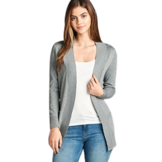 Keep your wardrobe classy and cozy with this ribbed long-sleeve cardigan. Its ribbed knit is made of lightweight, comfortable material for an ever-stylish outfit. Wear it with any shades of grey, from light to dark. Perfect for any occasion.