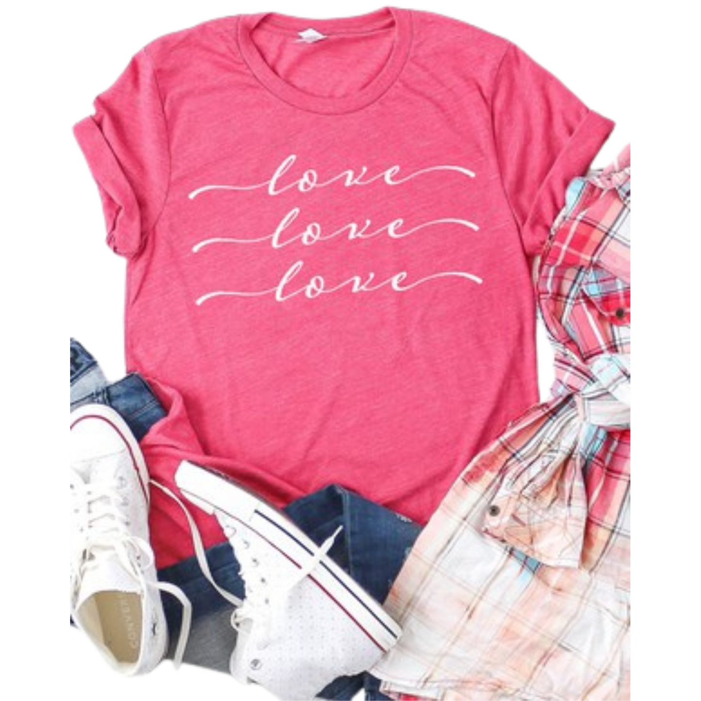 This Love Graphic Tee is a perfect addition to your wardrobe. It is available in plus size and comes in a vibrant pink color. It is sure to add a fun and fabulous look to your outfit.