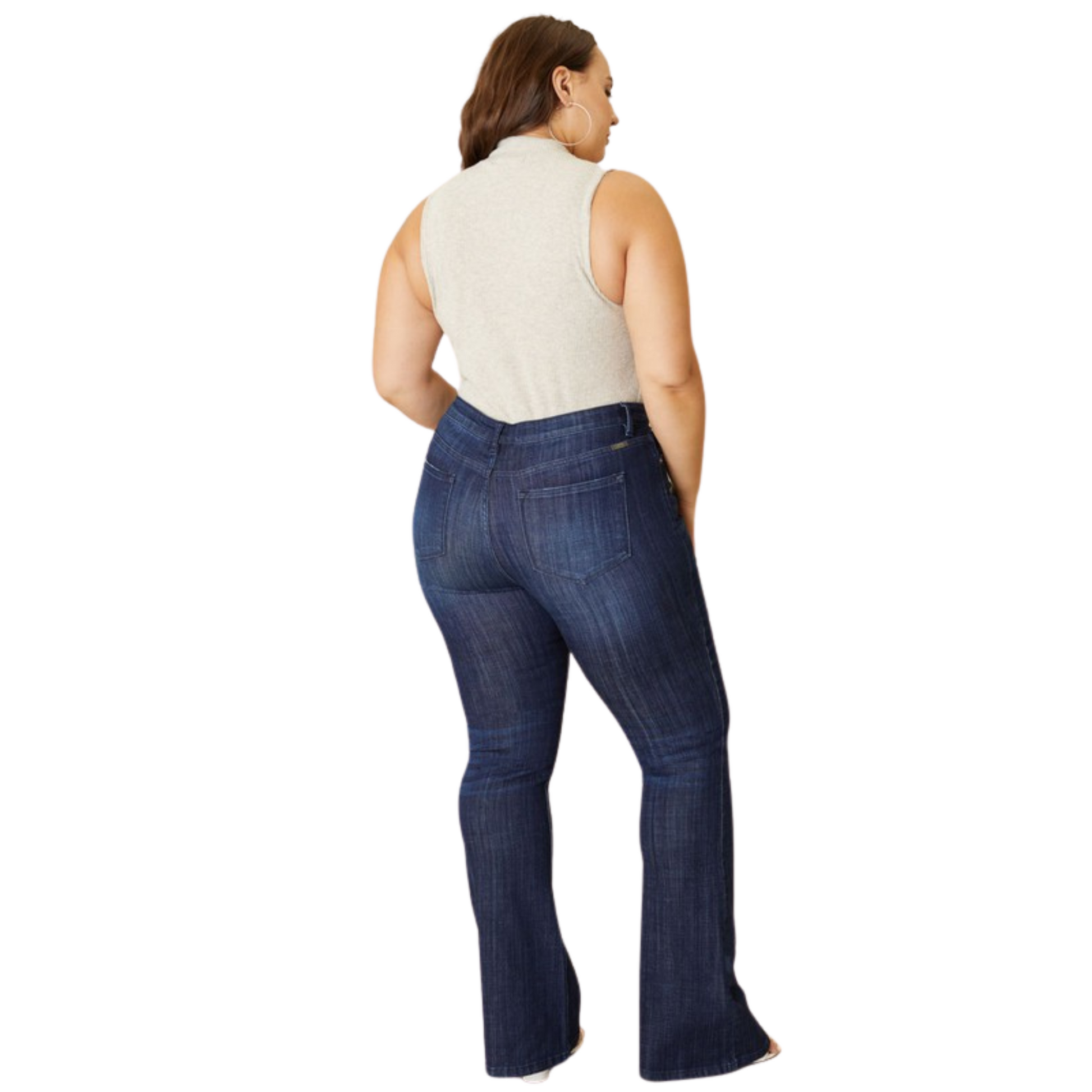 Our Mid-Rise Flare Jeans from Kancan offer a comfortable fit for curvy bodies. With a dark wash, these plus size jeans are perfect for day or night. Enjoy a fashionable and comfy look with these stylish jeans.