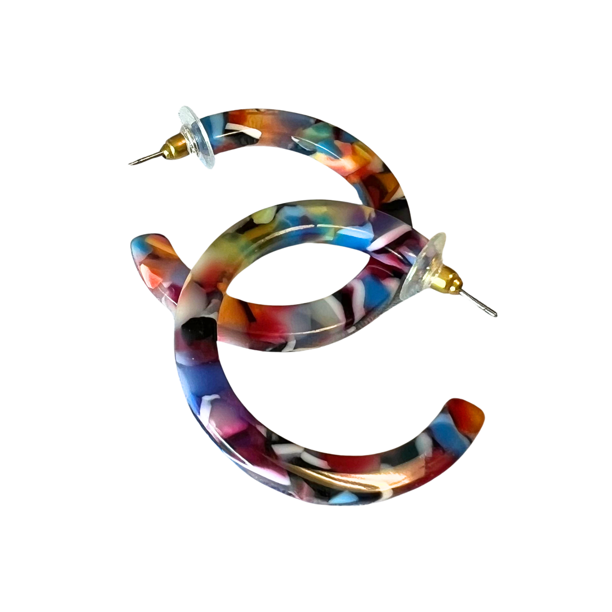 Introducing Multi Color Acrylic Hoops, perfect for making a bold statement. These hoops feature vibrant colors and a unique marble effect, plus they are lightweight for easy wear. Make a statement with these beautiful and stylish earrings.