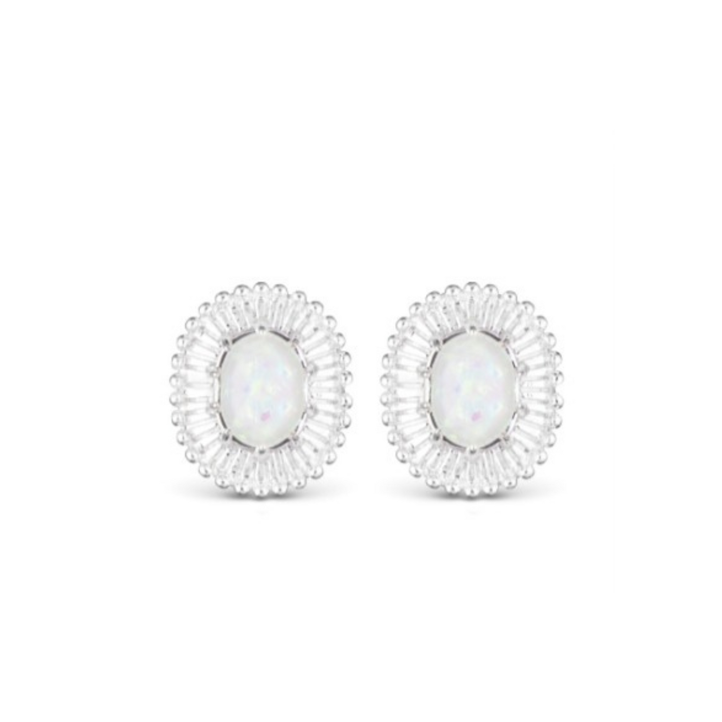 Oval Opal Stud Earrings Silver