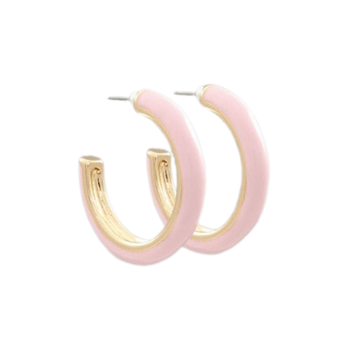 Our Colored Hoops add a colorful touch to any outfit, with two beautiful shades to choose from - pink and ivory. Crafted from lightweight material, they're comfortable to wear all day long. Brighten up your wardrobe with our Colored Hoops!