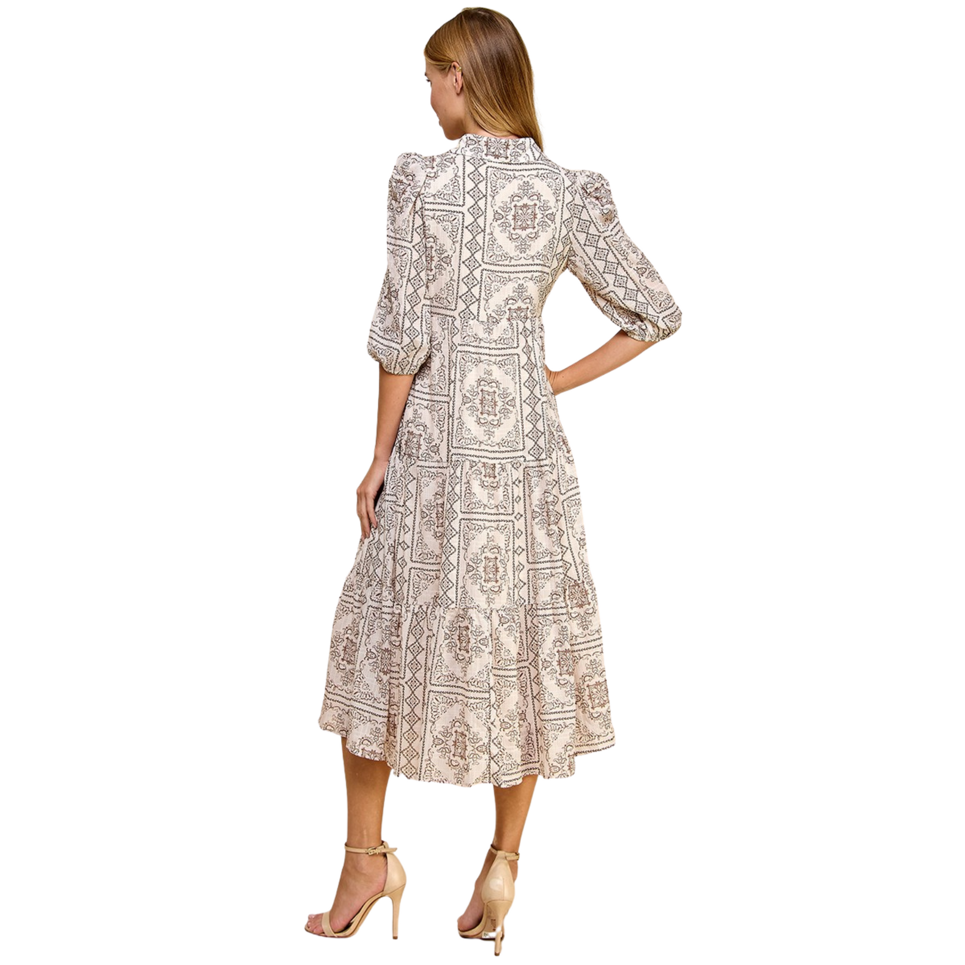 Elevate your wardrobe with our T.C.E.C. Abstract Print Shirt Dress. This collared midi dress features a unique, abstract print that exudes sophistication. With half sleeves and a tiered skirt, this dress is versatile and stylish. Stand out from the crowd with this must-have dress."