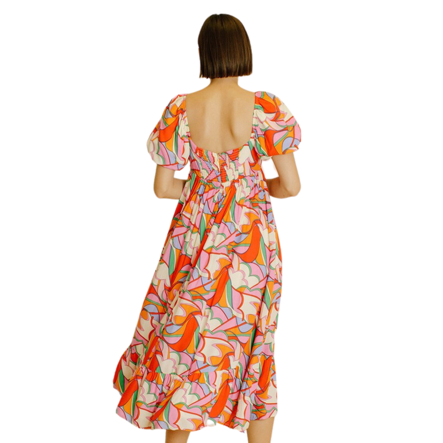 abstract print midi dress