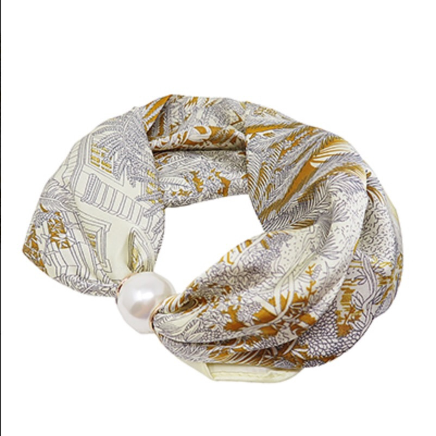 Scarf Necklace with Pearl Accent in abstract print 