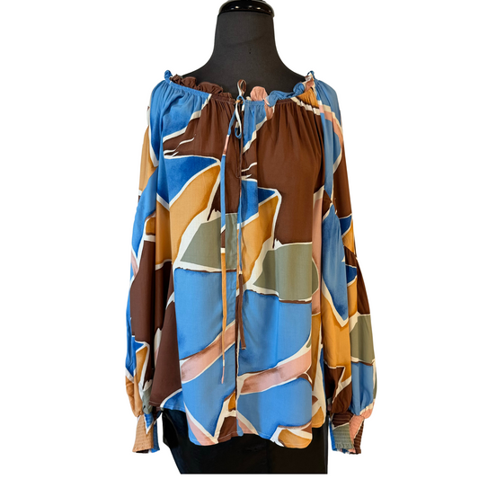 This Abstract Print Top features beautiful brown and multicolor abstract print that will add style to any outfit. Crafted from high-quality materials, it's perfect for your everyday wardrobe.