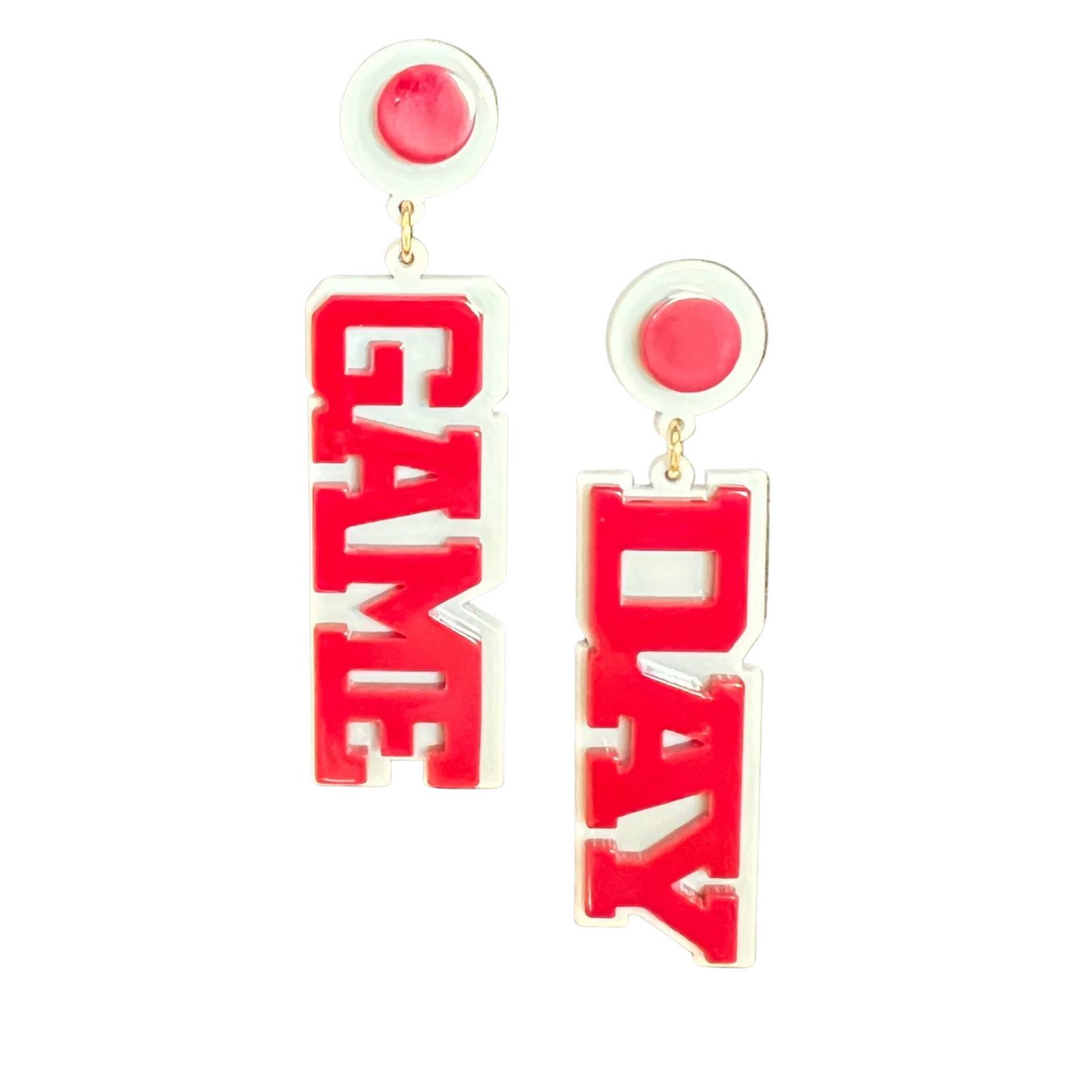 Game Day acrylic earrings in red and grey