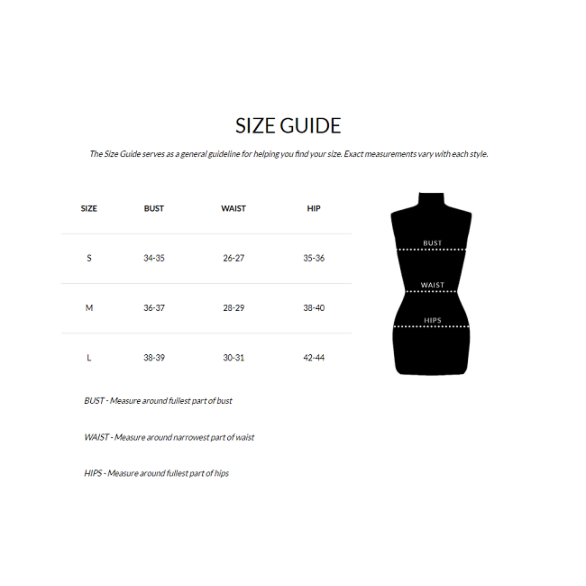 Allie Rose Size Chart