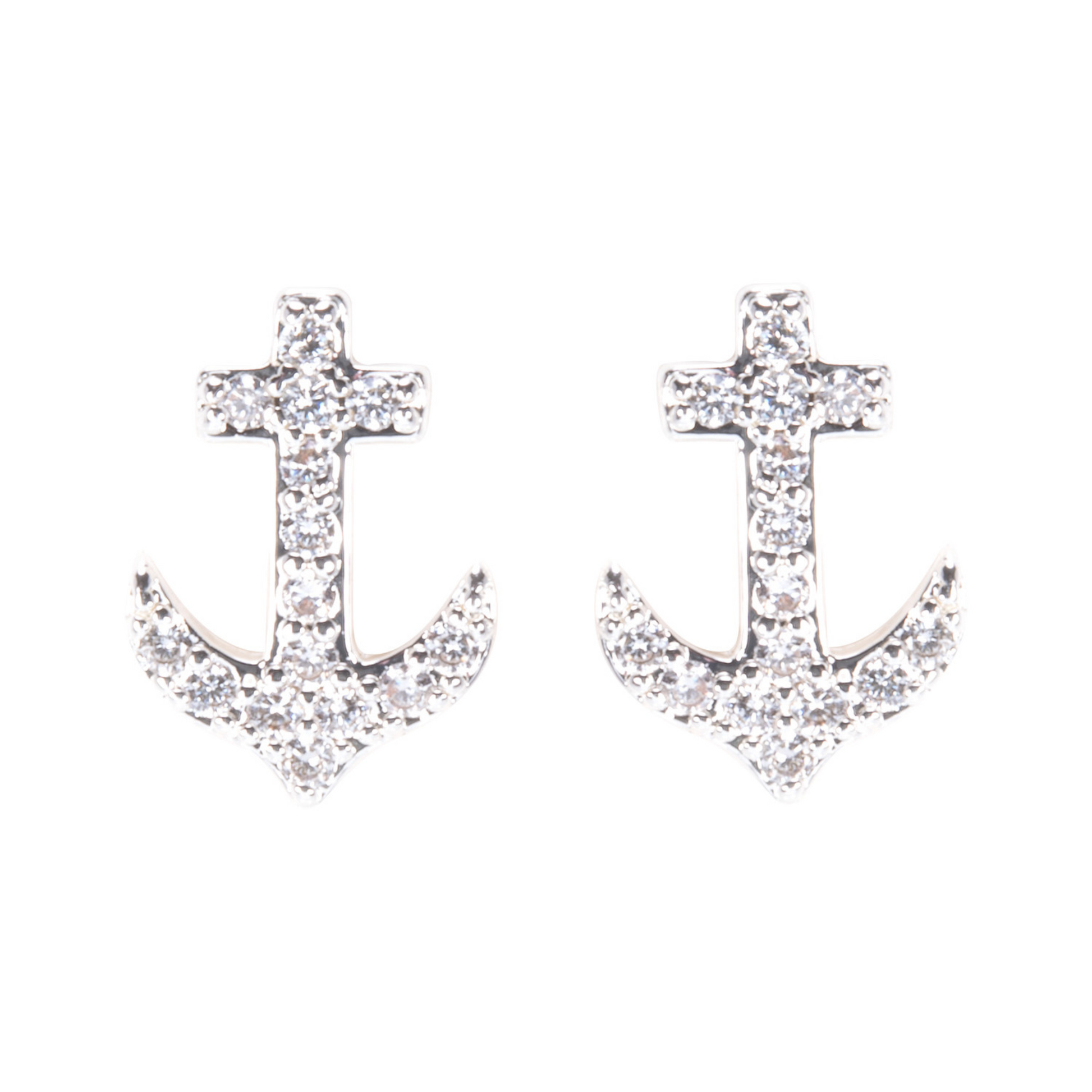 These Rhinestone Anchor Studs are crafted in silver material and feature a sparkling rhinestone accent. The anchor shaped design adds a touch of nautical charm to these classic stud earrings. Perfect for those who love understated elegance with a hint of whimsy.