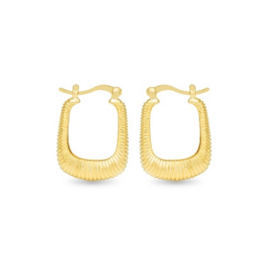 Introducing our Angelina Ribbed Square Hoop Earrings, a timeless addition to any jewelry collection. Made with 18k gold and a unique ribbed square design, these earrings provide elegance and durability. Upgrade your style with these stylish and affordable hoops.
