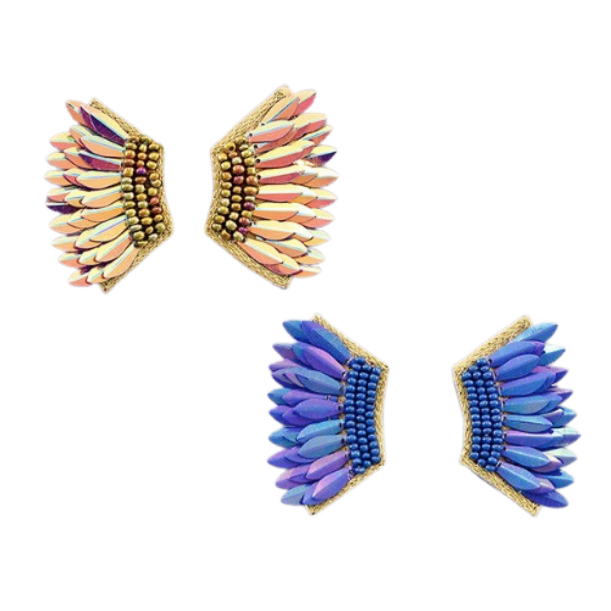 iridescent angel wing earrings. Available in Pink or Blue