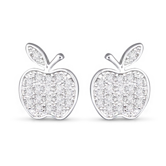 These elegant silver apple stud earrings feature sparkling rhinestone accents, adding a touch of glamour and sophistication to your look. With their charming apple design, these earrings are perfect for any occasion and will make a delightful addition to your jewelry collection.