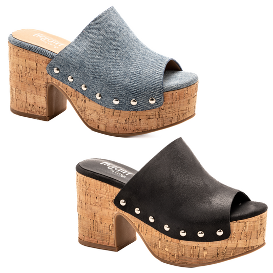 Experience ultimate comfort and style with Bada Bing's wedge cork platform denim shoes. The wedge design provides increased stability and support, while the cork material offers superior cushioning. Elevate your fashion game with this trendy and functional footwear.