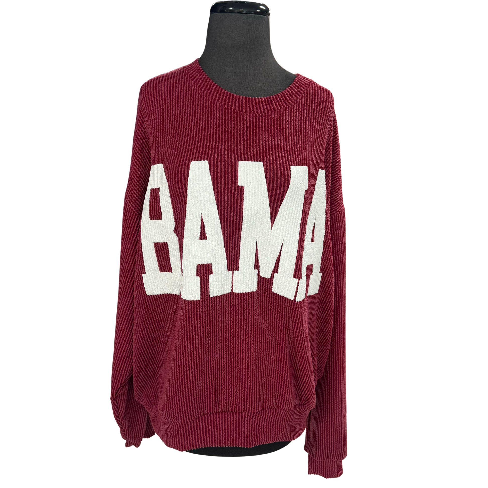 Introducing the Game Day Sweatshirt, perfect for fans of the crimson tide. Made with rib knit material and featuring a bold BAMA graphic, this sweatshirt is perfect for showing your support during game day. Stay warm and comfortable while cheering on your team with the Game Day Sweatshirt.