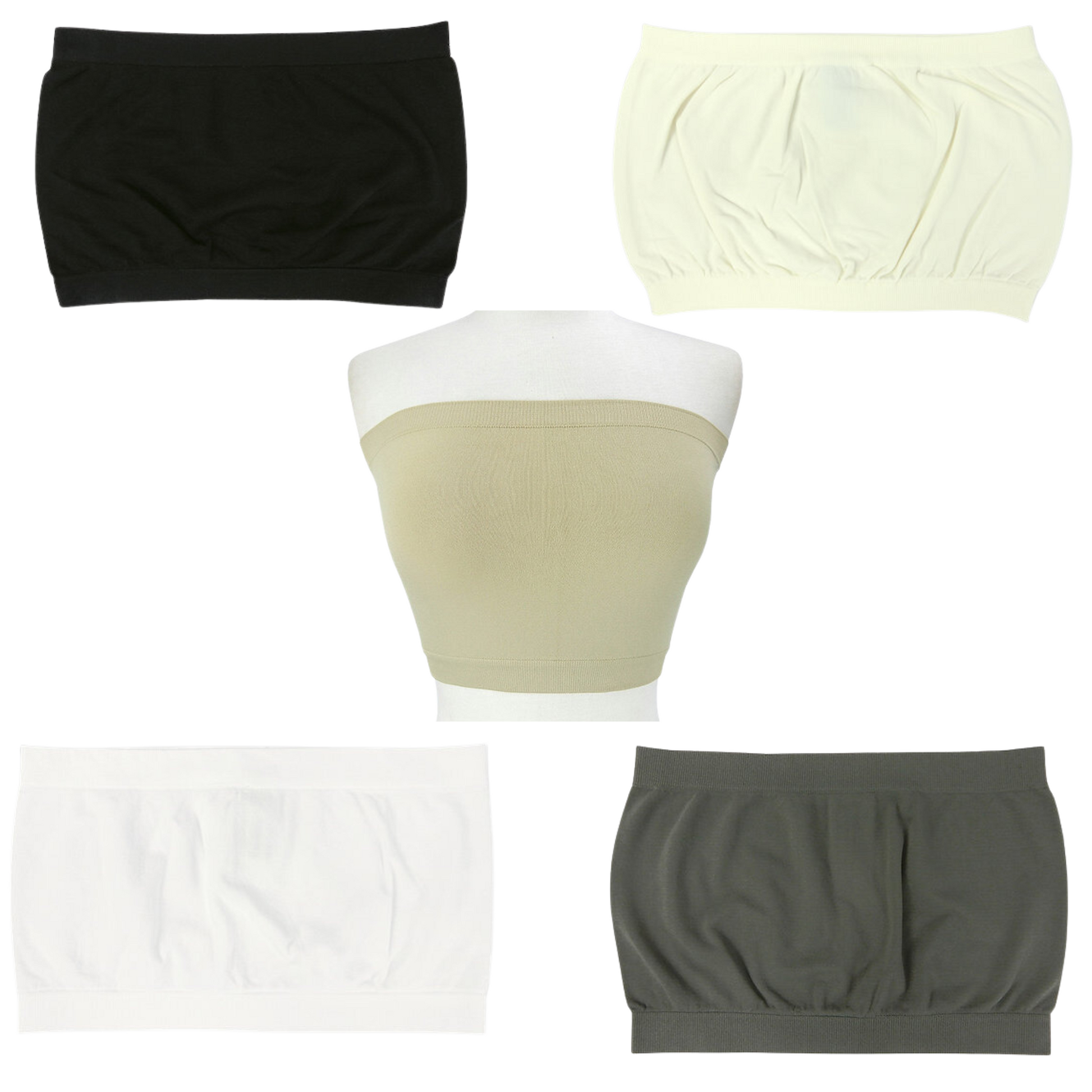 butter soft bandeau in a variety of colors. Available in black, ivory, nude, white, and grey