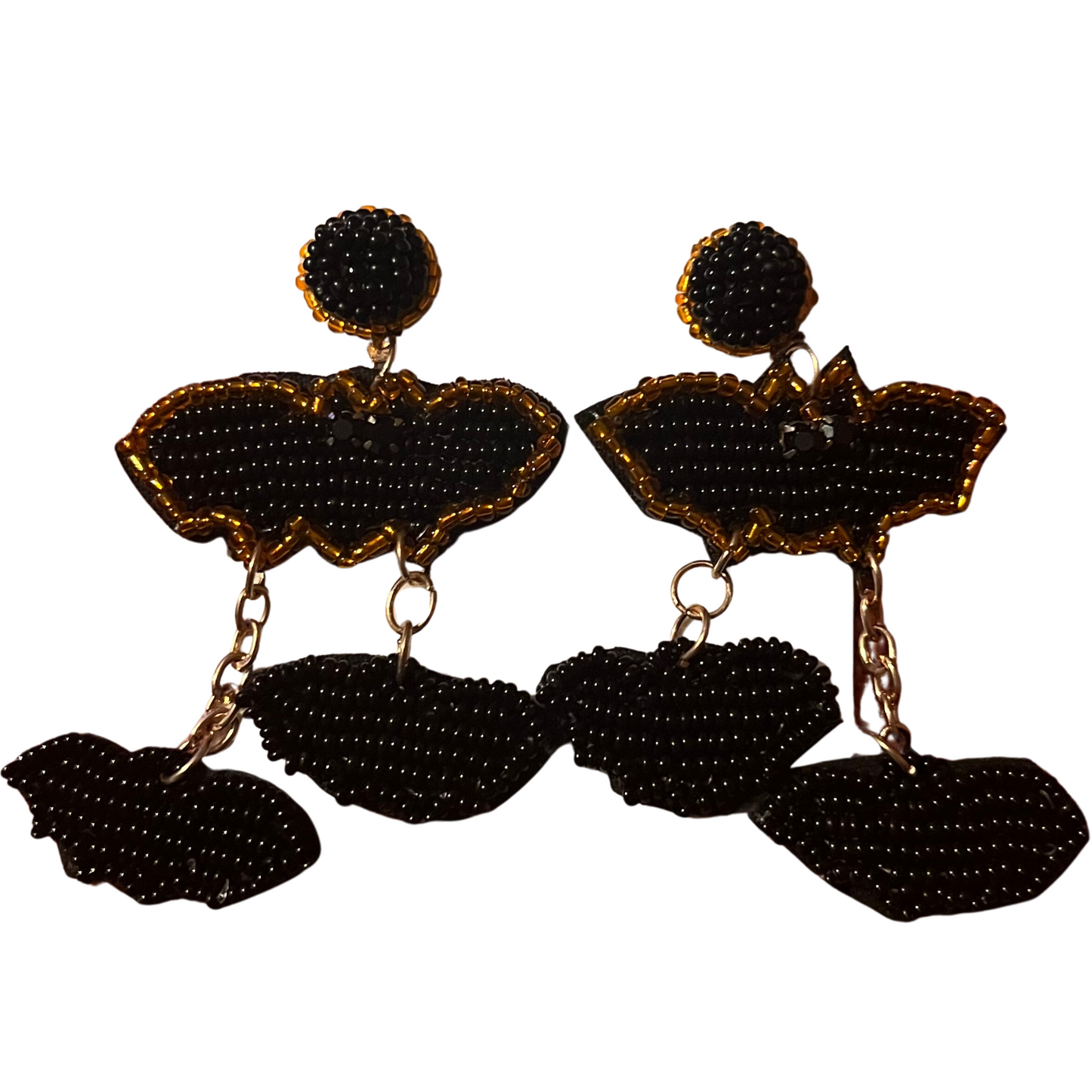 Black bats beaded dangle Halloween earrings