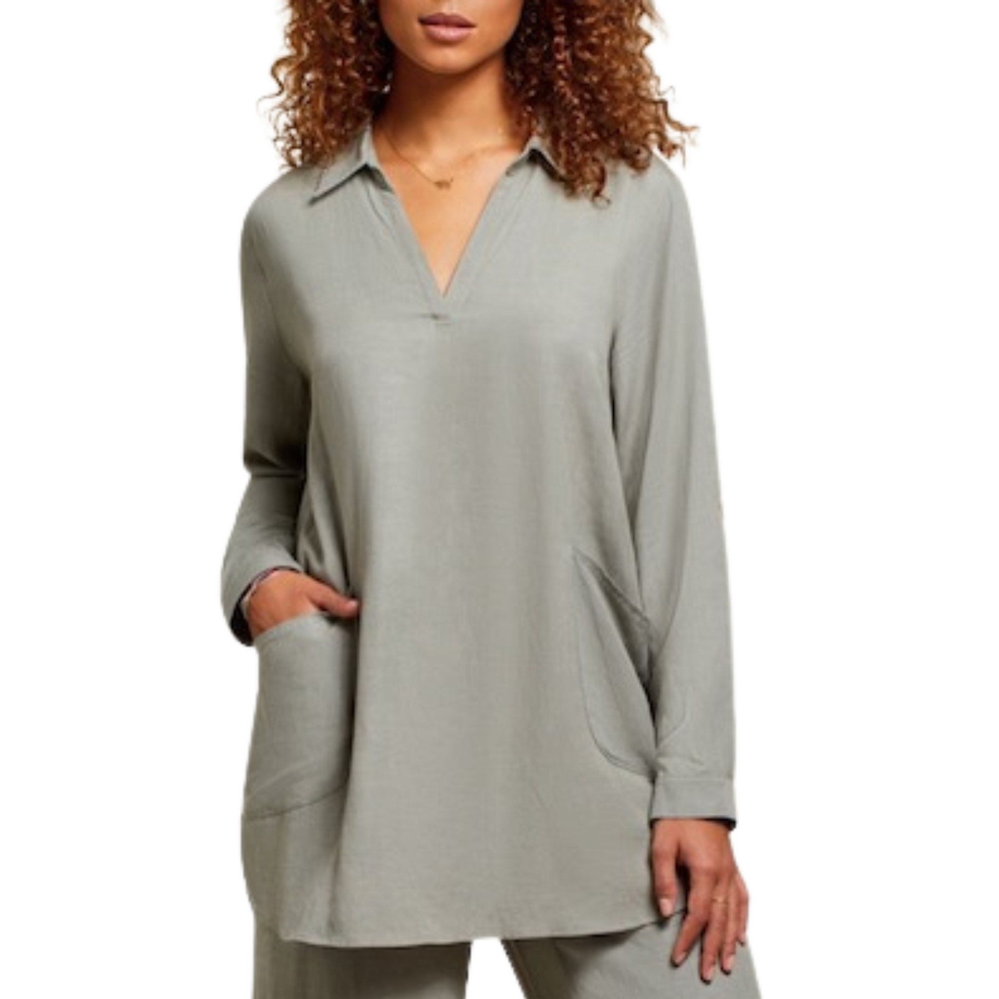 Collared tunic blouse in bay leaf