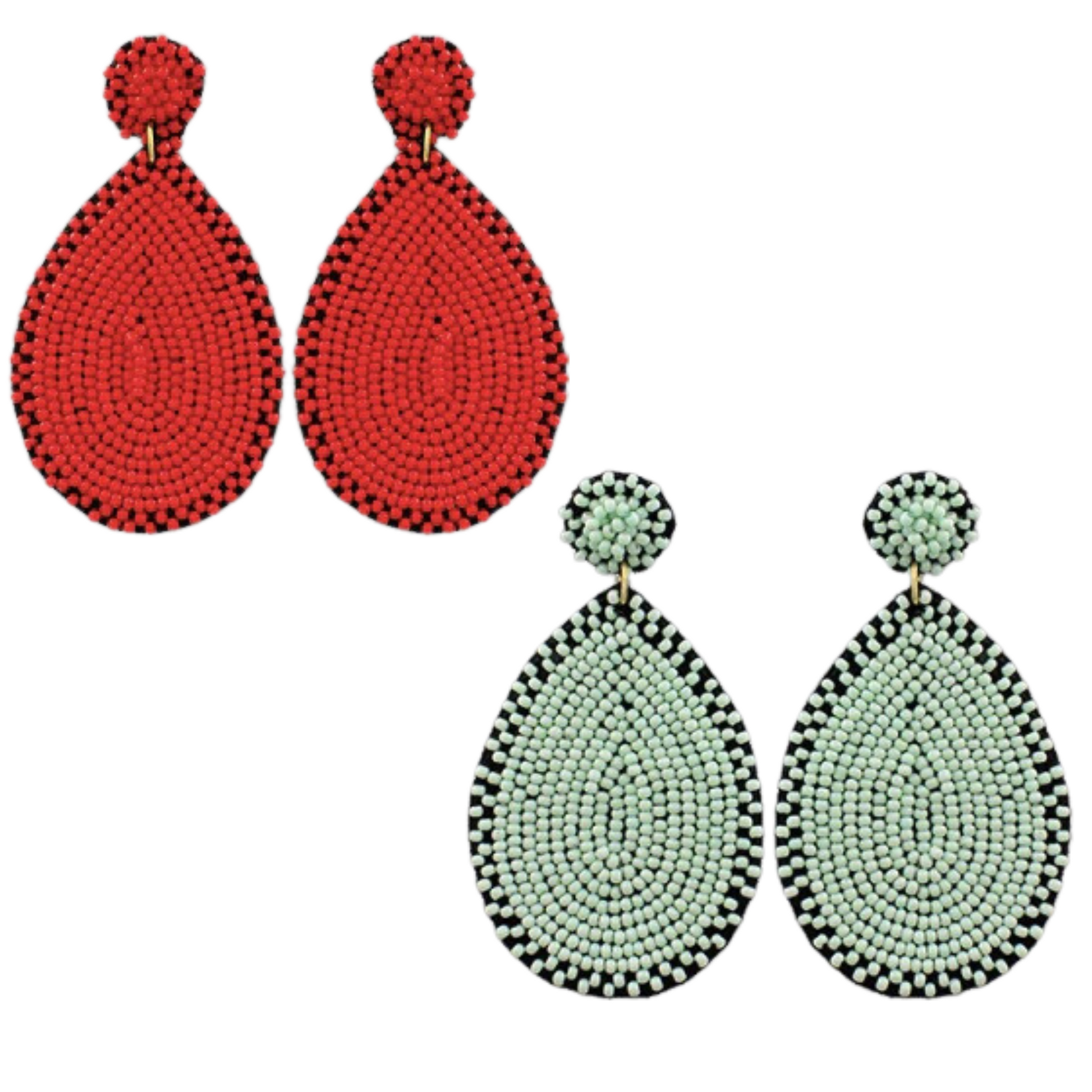 These Beaded Teardrop Earrings are a classic look with a modern twist. Crafted with beads in both sea foam and red, they will spruce up any outfit. An ideal choice for everyday wear and special occasions alike. Available in Red and Seafood colors