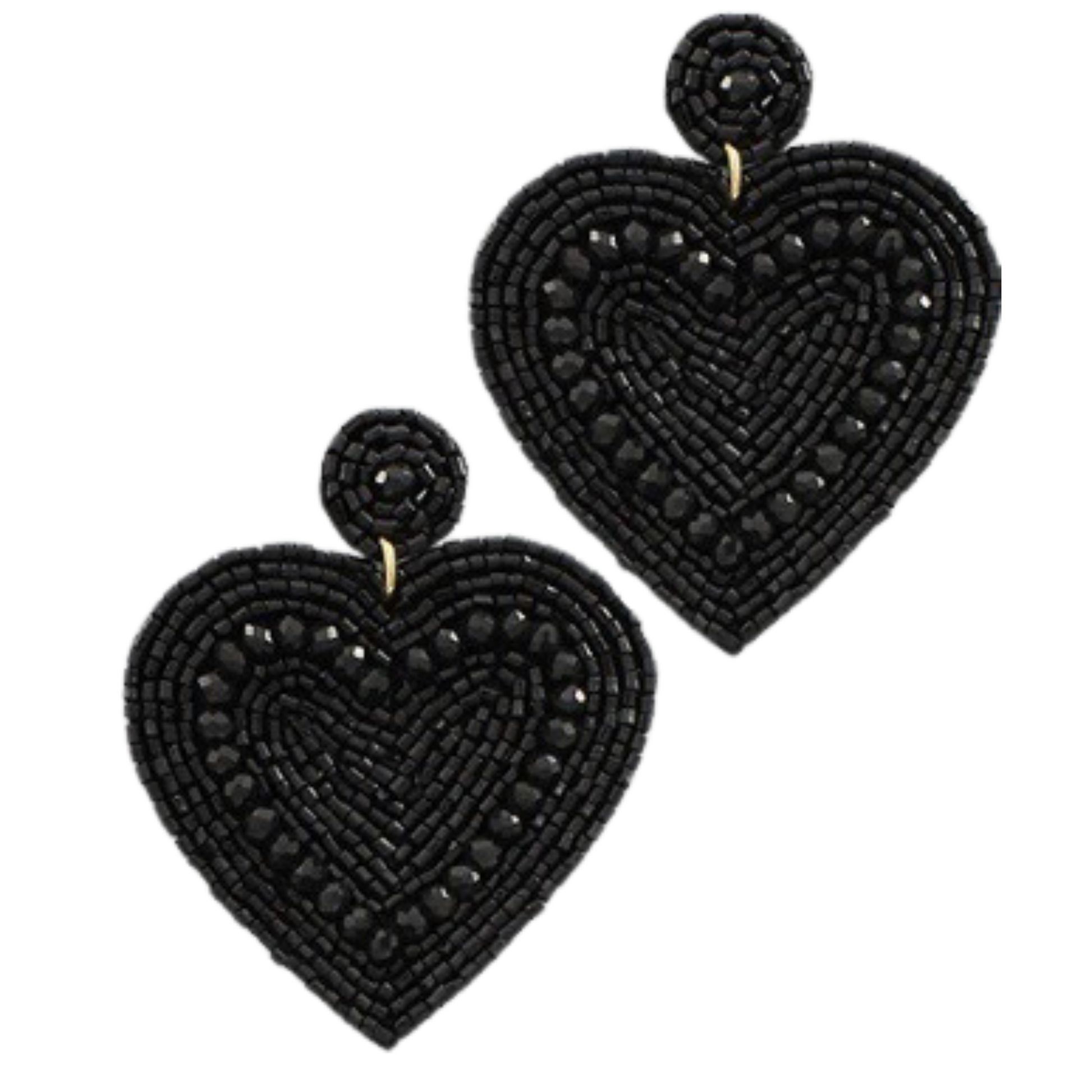 black beaded heart dangle earrings