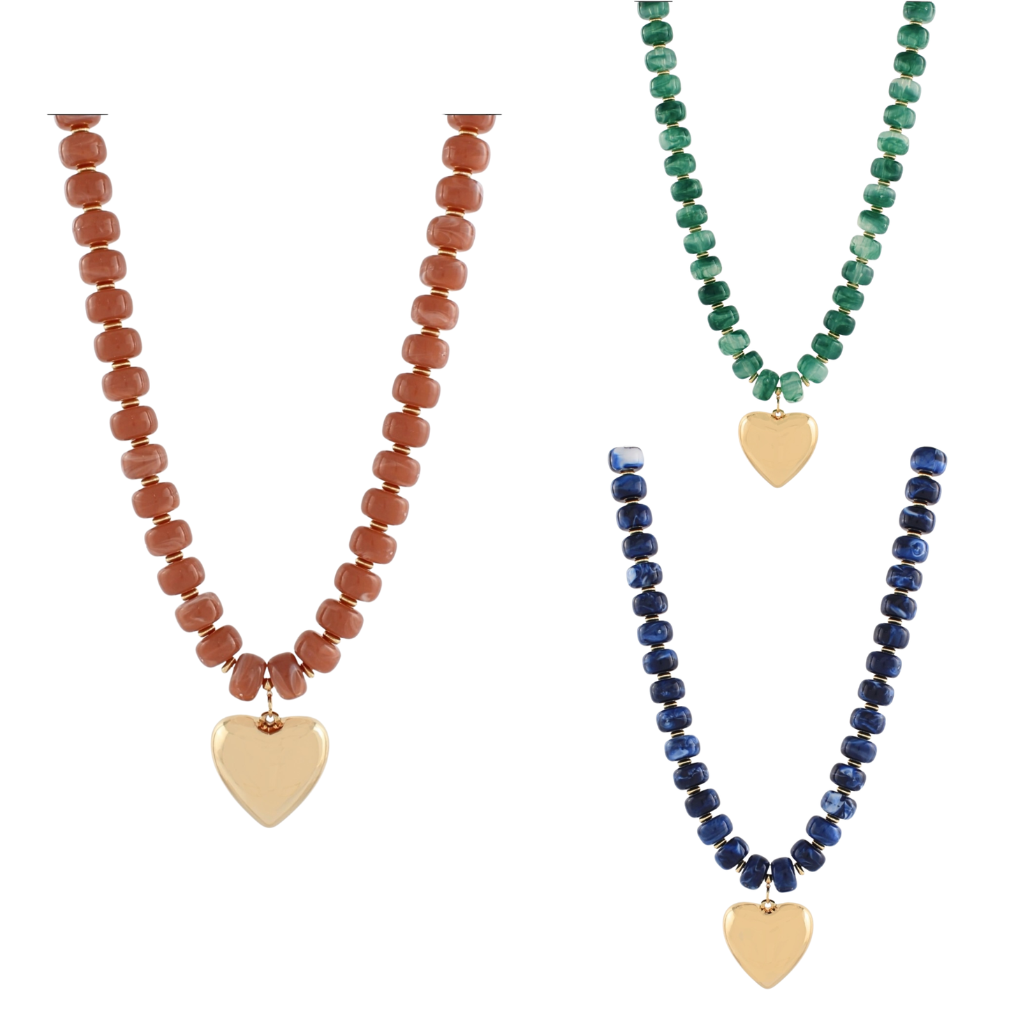 Delicate beaded short necklace featuring a charming gold heart pendant. Crafted by Golden Stella, this versatile piece combines elegance with everyday wearability. Choose from three stunning colors—blue, green, or mauve—to match your personal style. Perfect for layering or wearing solo, this necklace adds a touch of warmth to any outfit.