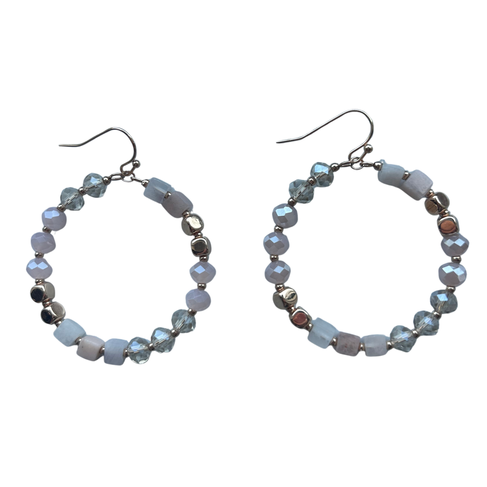 Beaded Hoop Earrings in pink and gold