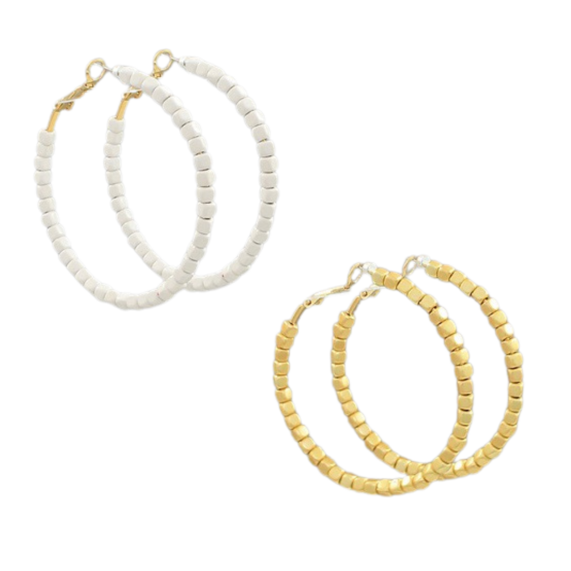 Enhance your style with our Beaded Hoops, expertly crafted with colored beads to add a pop of color to your look. Available in white or gold, these hoops are a versatile addition to any wardrobe. Elevate your outfit with these statement earrings.