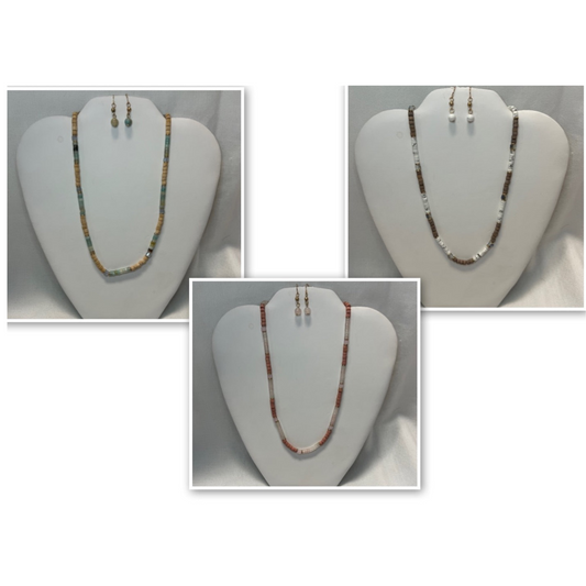 Beaded necklace set. Available in pink, blue, and natural color