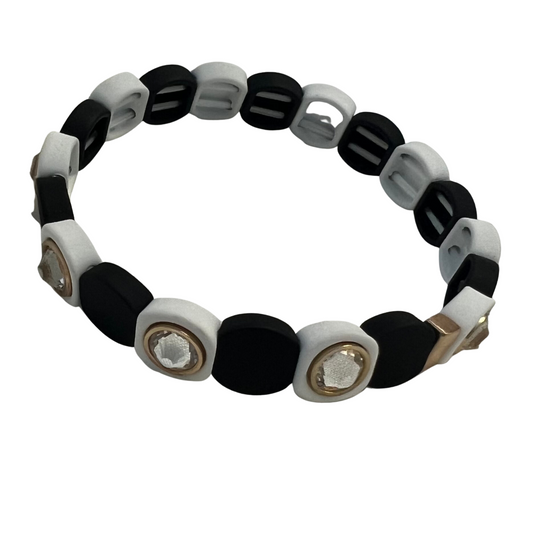 stretchy bracelet with black and white beads and rhinestone accents from Jacqueline Kent