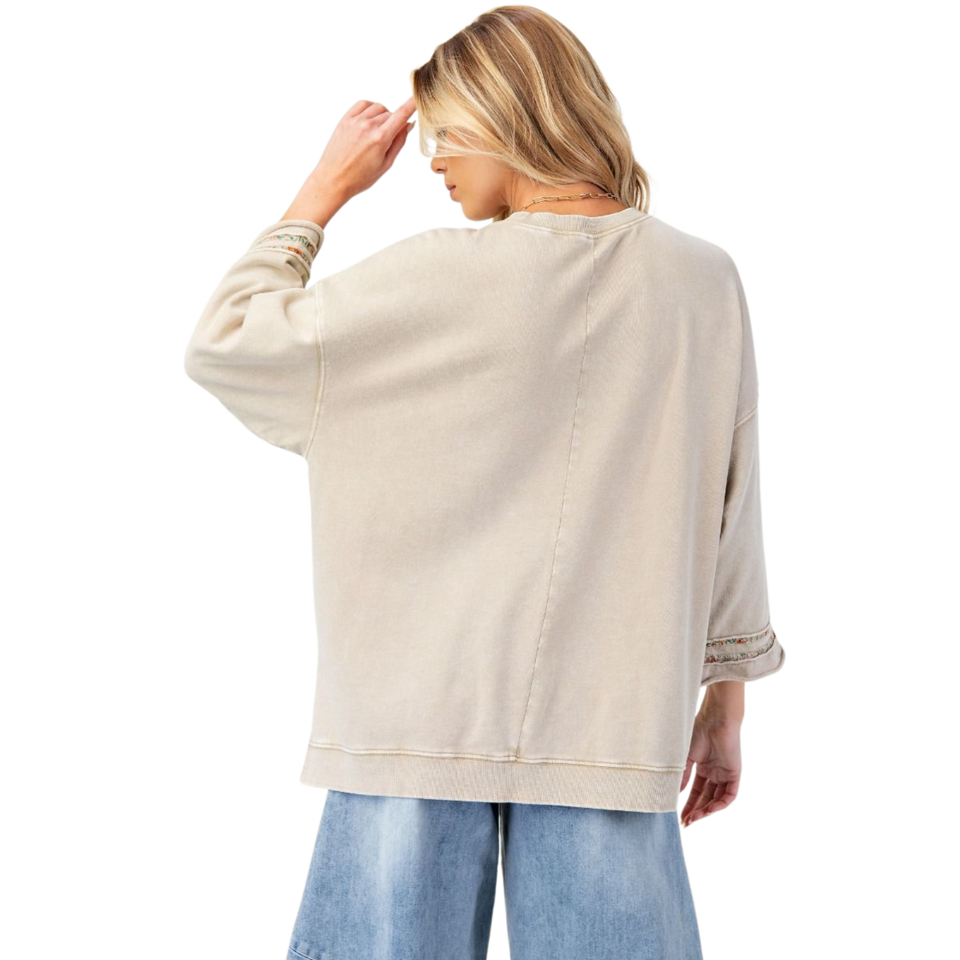 Half sleeve peace sign top in beige