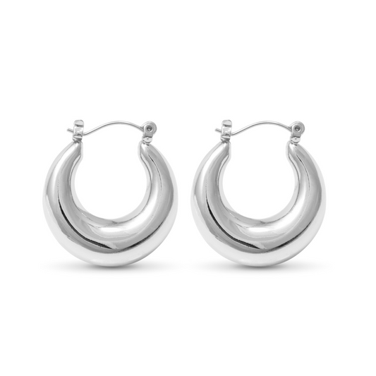 Introducing Bella Bold Hoops, expertly crafted with polished silver for a sleek and stylish look. These small hoops are the perfect accessory for any occasion, adding a touch of elegance to your outfit. With their polished finish, they are sure to make a statement.