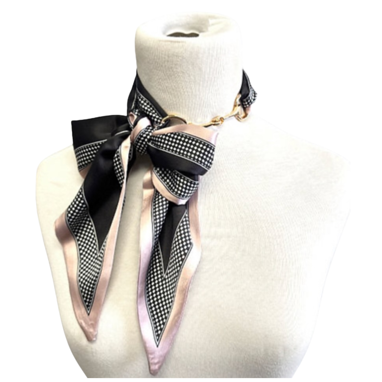 Scarf Necklace with Gold Clasp in black and pink