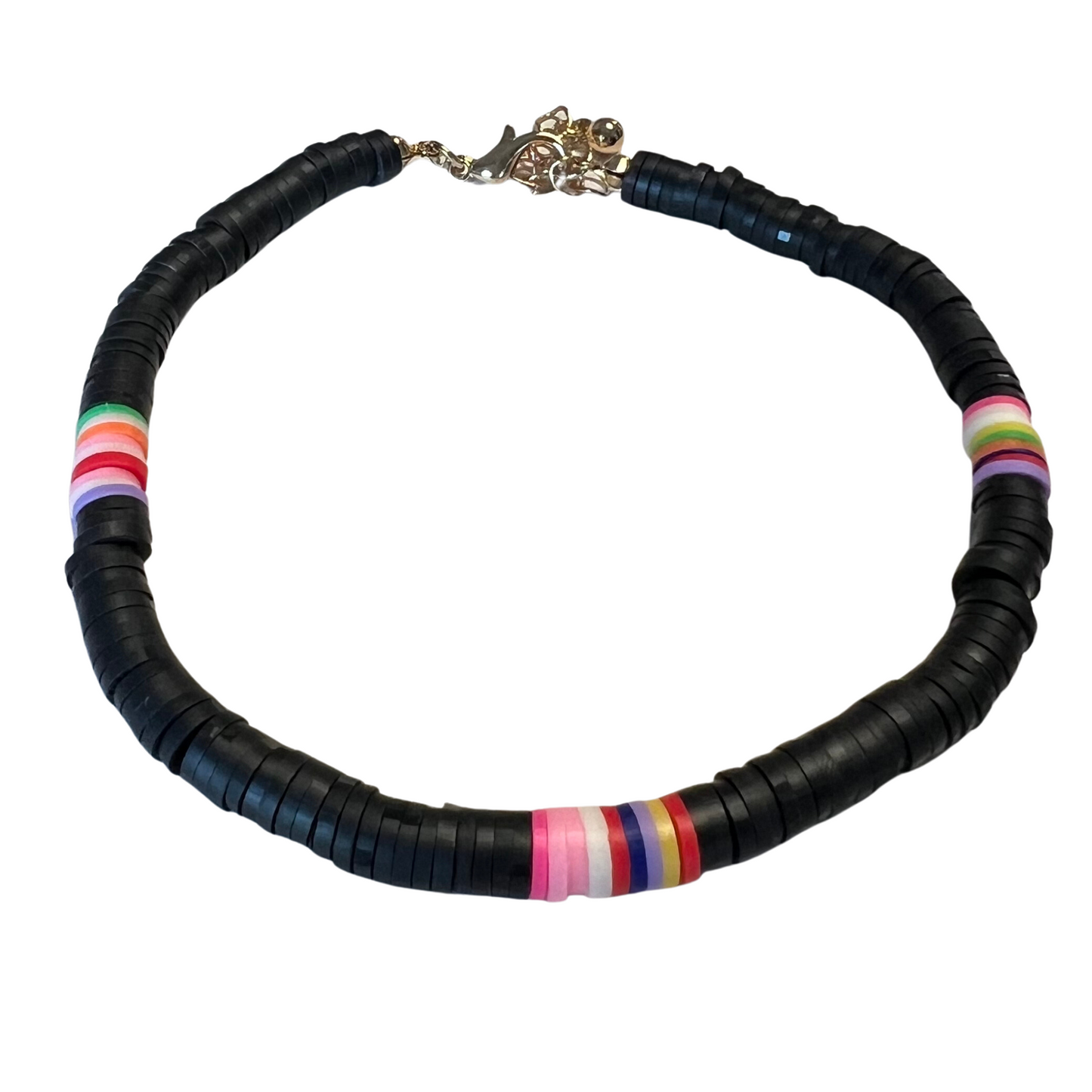 black beaded anklet with multicolor accents