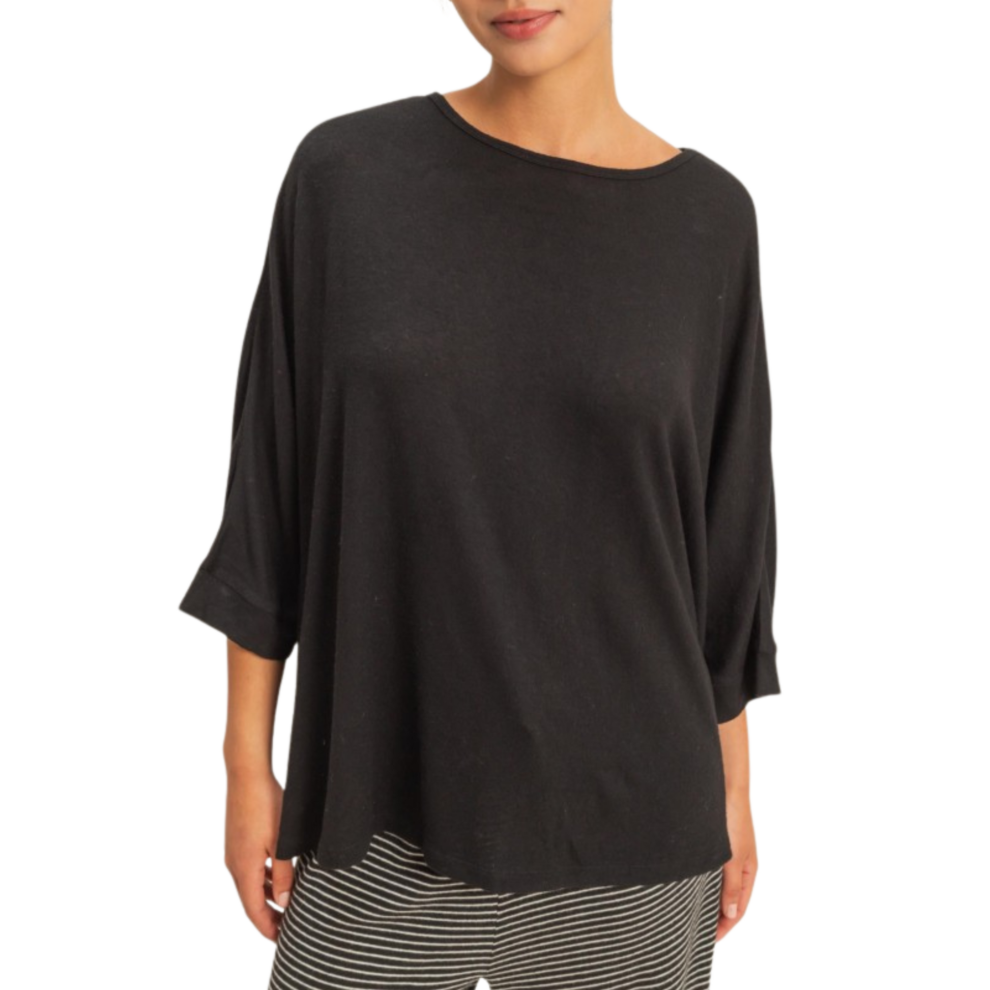 Batwing 3/4 Length Sleeve Top in black 