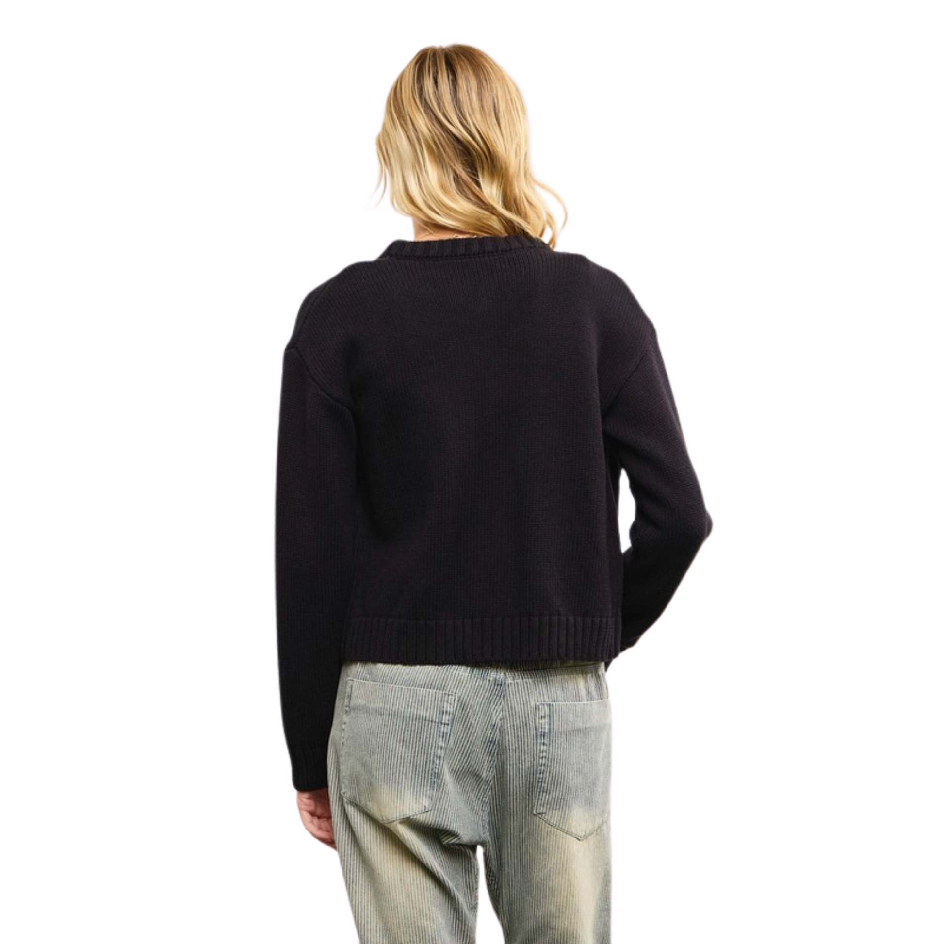 Ribbed button up cropped sweater in black 