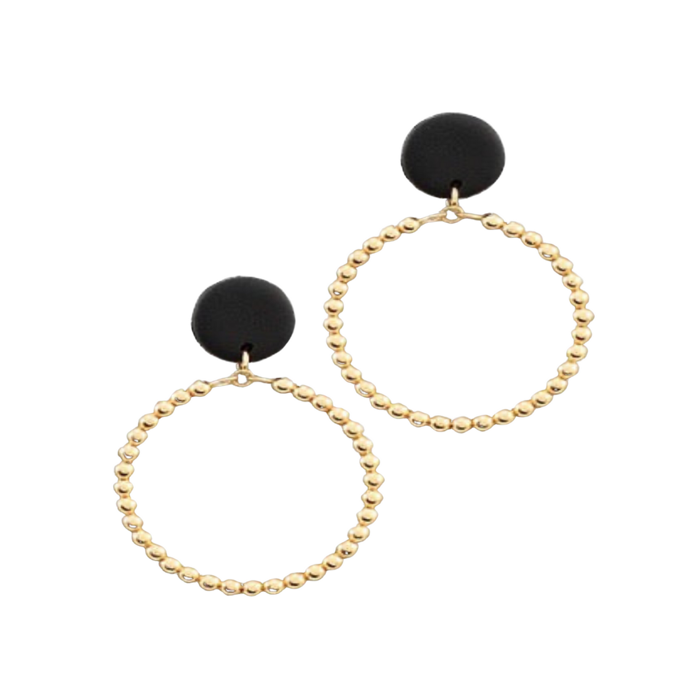 Make a bold statement with our Disk Hoop Earrings. Featuring a gold-colored hoop with three different colors — lavender, black, and white — these earrings will add the perfect pop of color to any outfit. The large, lightweight hoops provide an unforgettable look that’s sure to turn heads.
