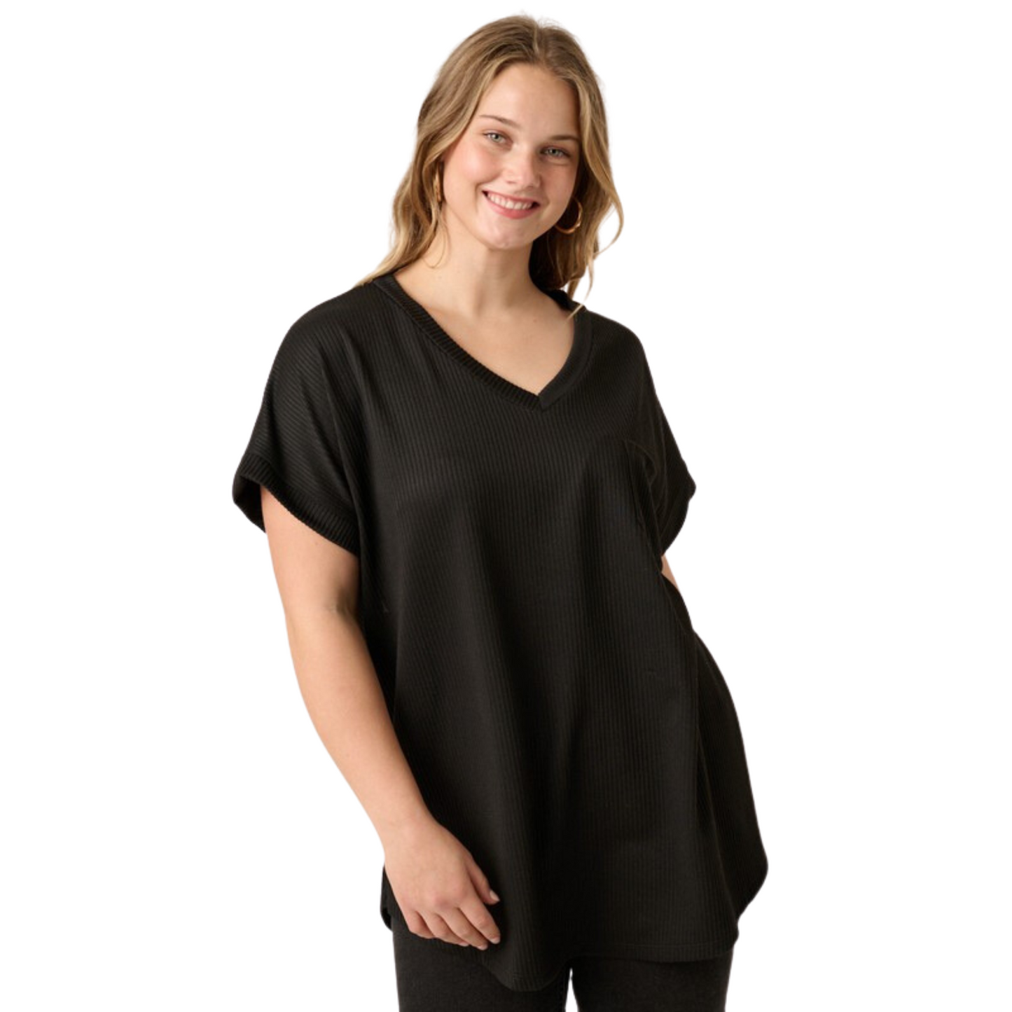 Plus size v-neck dolman top in black