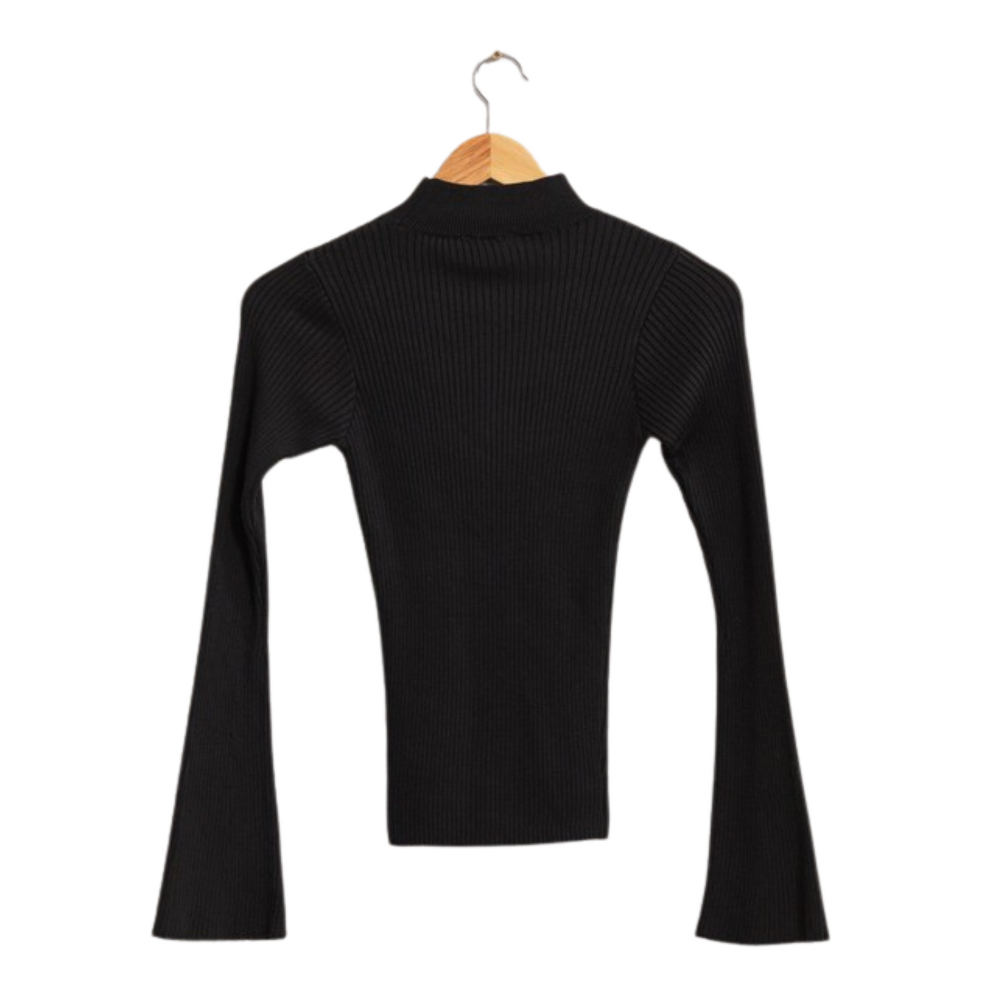 Ribbed flare sleeve top in black