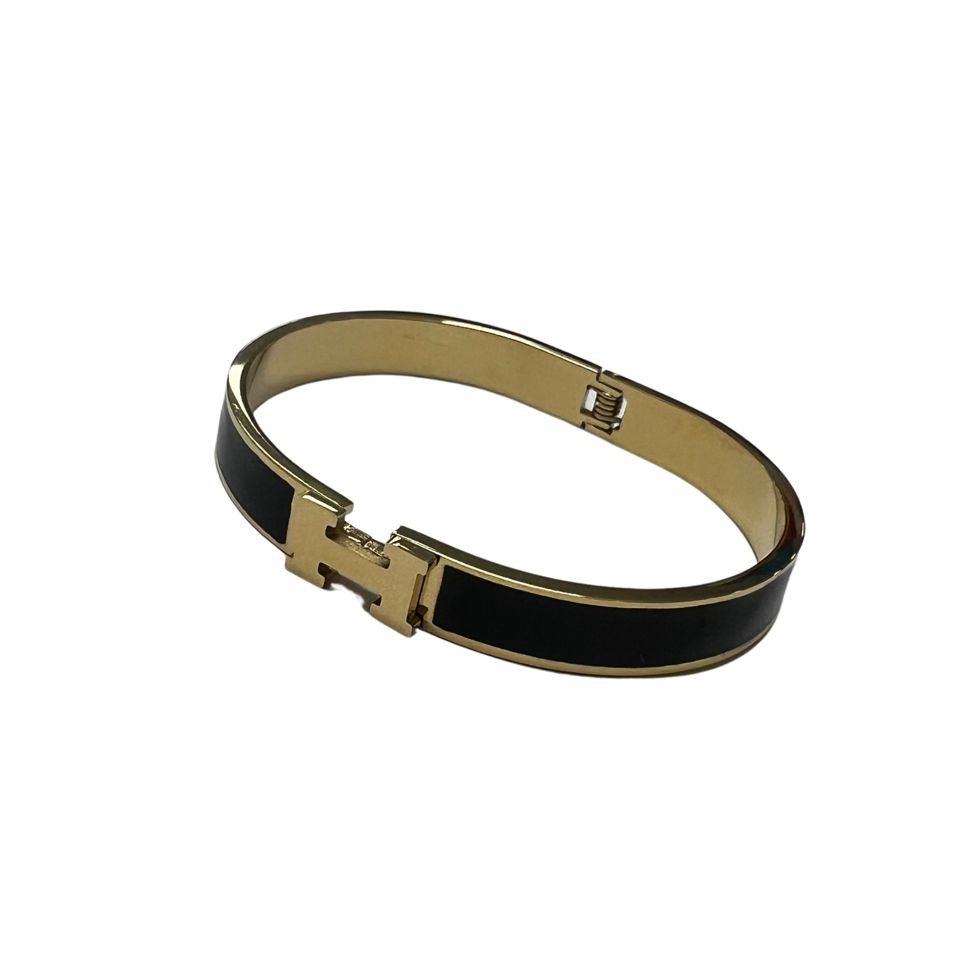 Hermes inspired cuff bangle bracelet in black