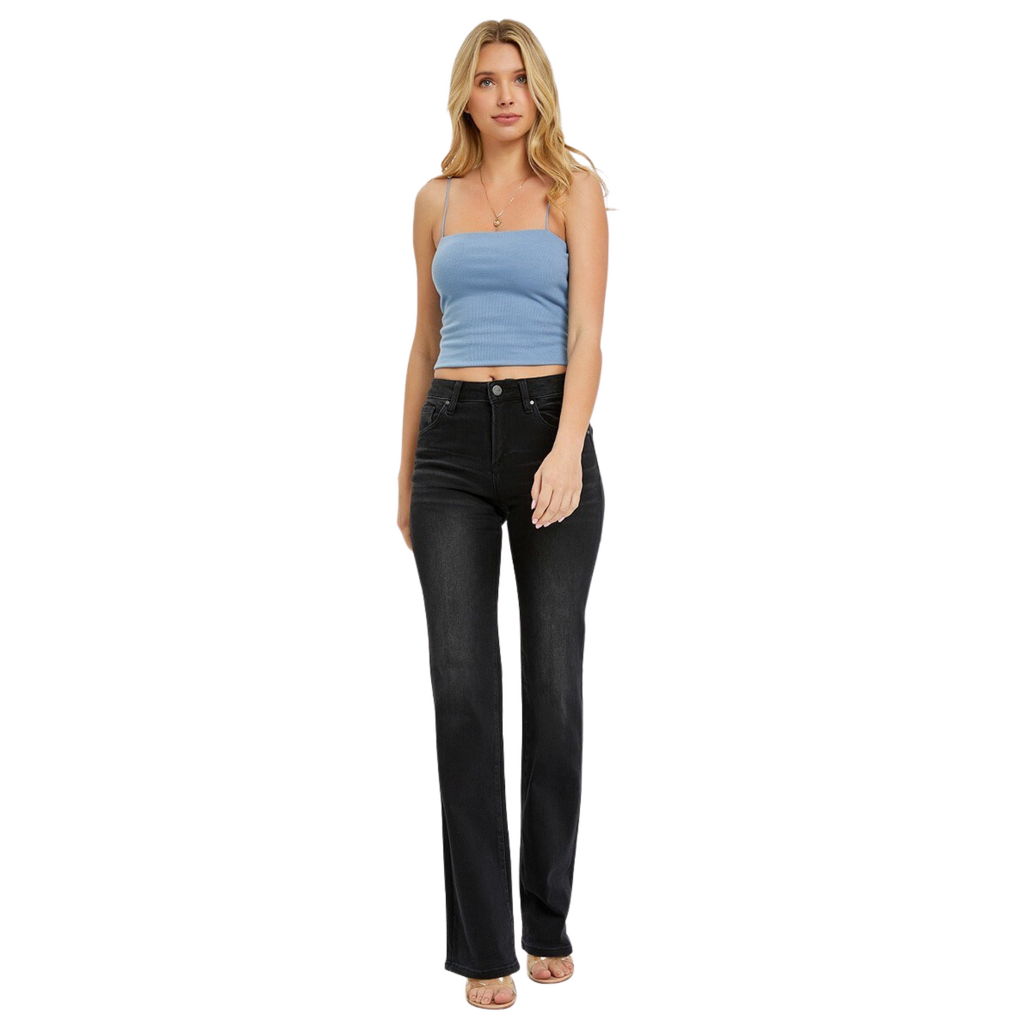 Risen's Mid Rise Slim Straight Jeans combine a classic cut with modern styling. The mid-rise waist enhances comfort and offers a sleek silhouette. In a timeless black color, these jeans can be styled for any occasion.
