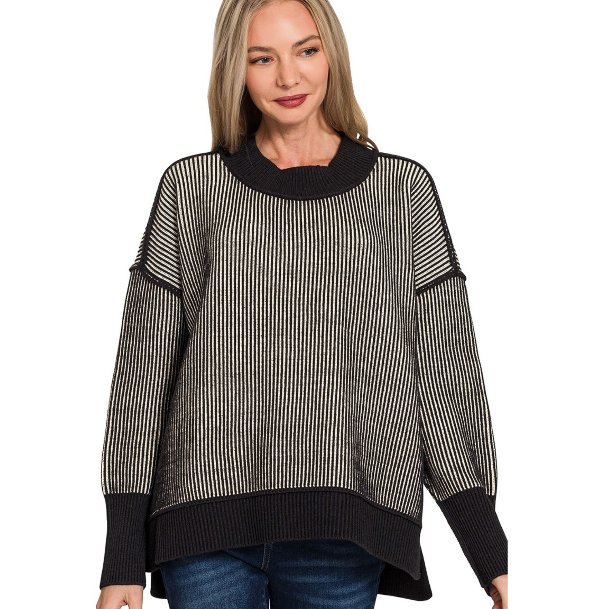 Exposed seam sweater in black