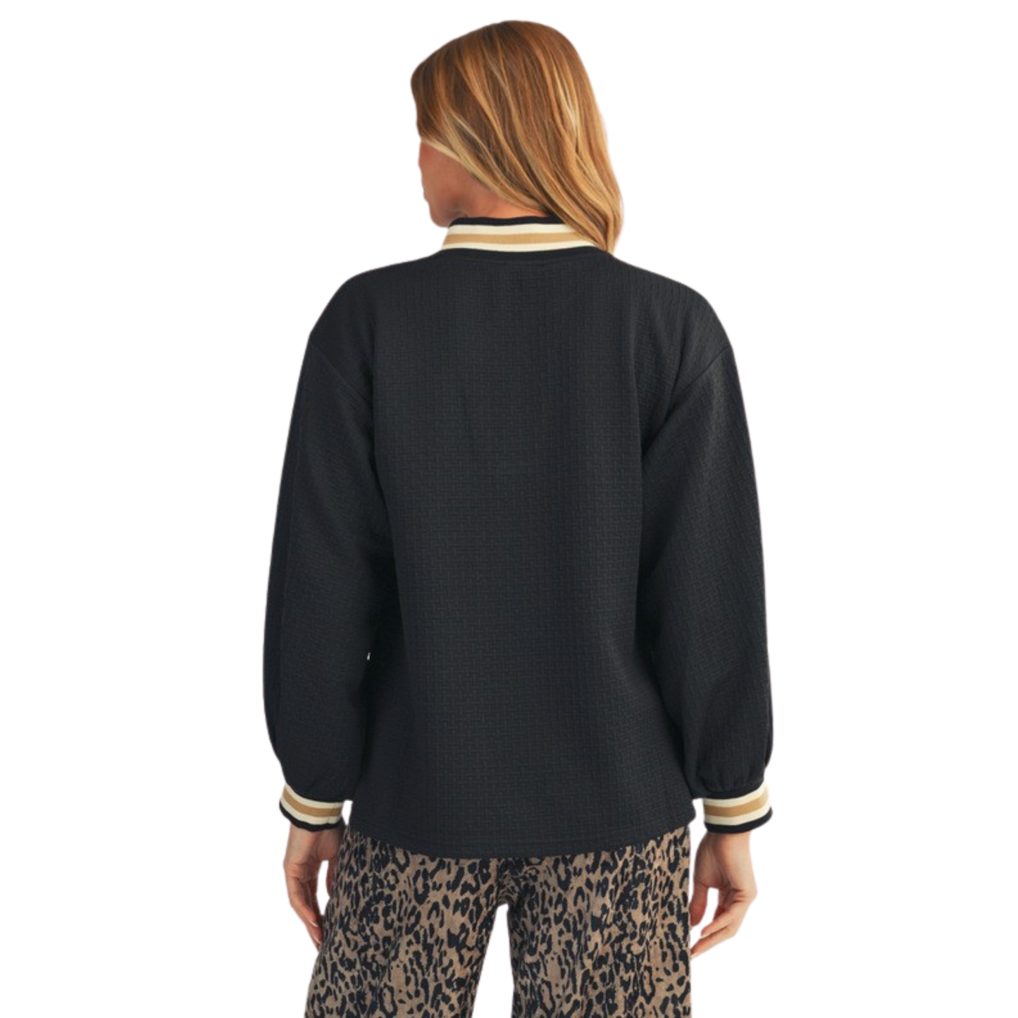 Elevate your everyday wardrobe with this sophisticated Jodifl long sleeve top, featuring a flattering v-neckline and refined ribbed texture. The classic black colorway pairs effortlessly with virtually any outfit, making it a versatile staple for both casual and polished occasions. The textured fabric adds visual interest while maintaining a sleek silhouette, perfect for layering or wearing solo. Quality construction ensures lasting comfort and durability through countless wears.