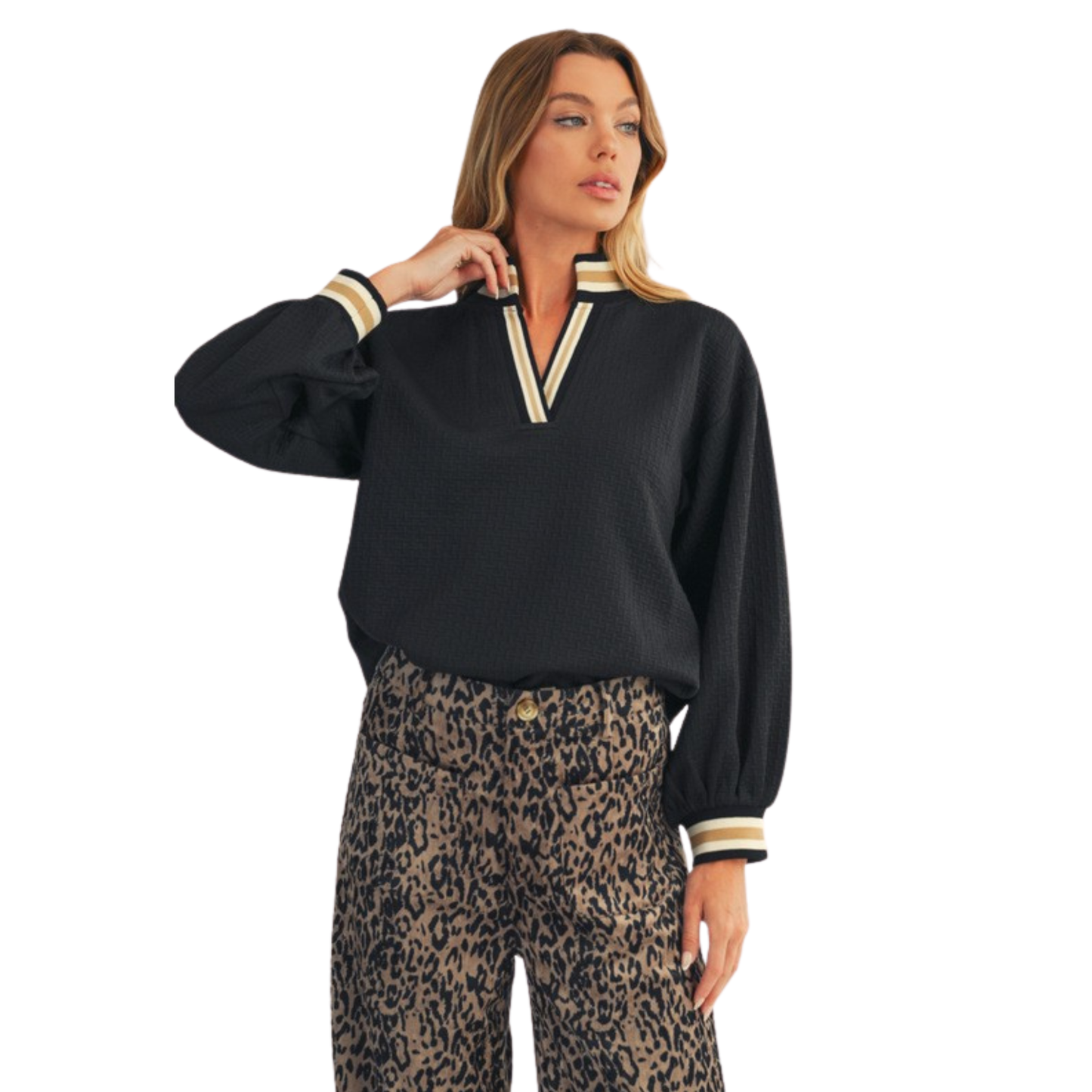 Elevate your everyday wardrobe with this sophisticated Jodifl long sleeve top, featuring a flattering v-neckline and refined ribbed texture. The classic black colorway pairs effortlessly with virtually any outfit, making it a versatile staple for both casual and polished occasions. The textured fabric adds visual interest while maintaining a sleek silhouette, perfect for layering or wearing solo. Quality construction ensures lasting comfort and durability through countless wears.