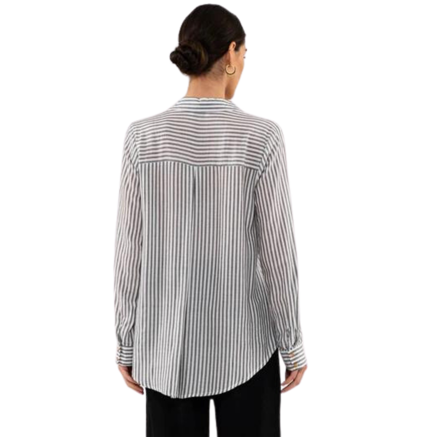 Striped woven top in black