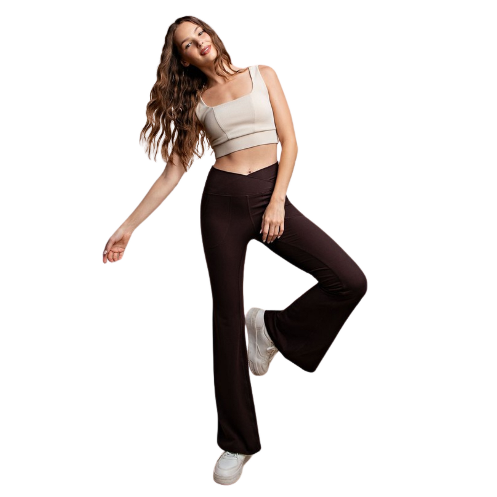 Experience ultimate comfort with our V Waist Flared Yoga Pants. Made with butter soft fabric, these pants offer a smooth and luxurious feel. Designed with a V waist for a flattering fit and flared bottoms for added style. Perfect for yoga with convenient pockets. Available in black.